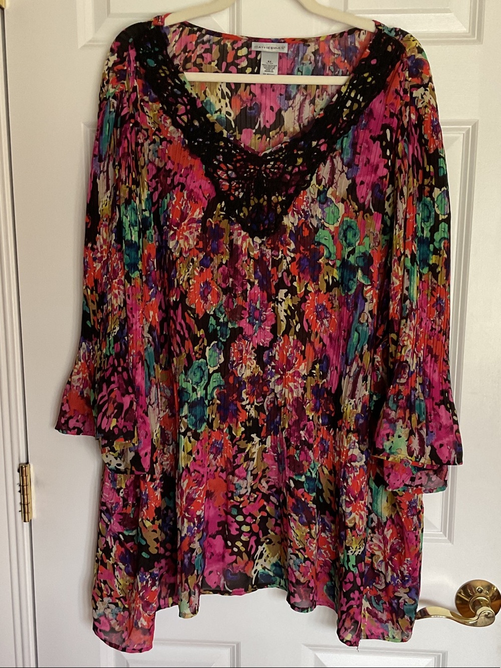 Catherines Multicolor Floral Crochet-Trim Tunic